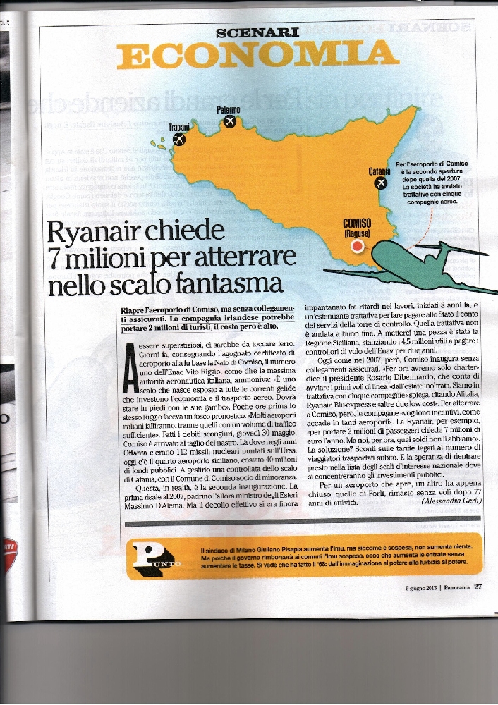 Panorama: Ryanair chiede 7 milioni per atterrare nello scalo fantasma