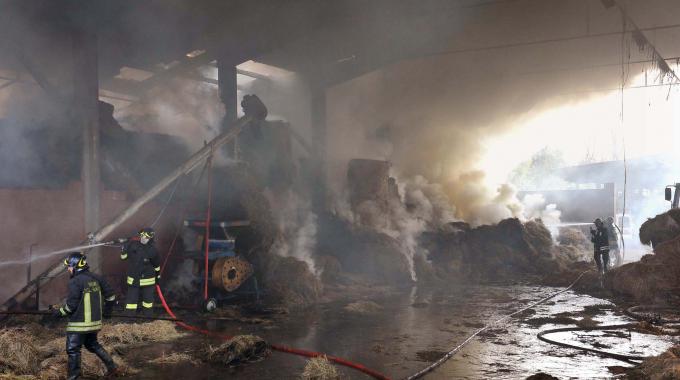 Scoppia incendio in capannone di rotoballe di fieno