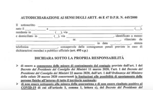 Il nuovo modulo di autocertificazione per uscire di casa