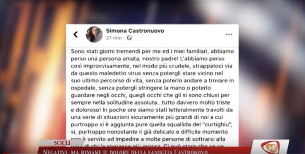 L'AUDIOmessaggio della figlia del 70enne di Scicli morto per Coronavirus