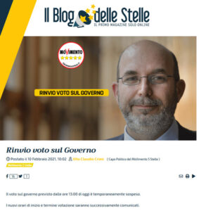 Governo: Crimi sul blog, voto è temporaneamente sospeso