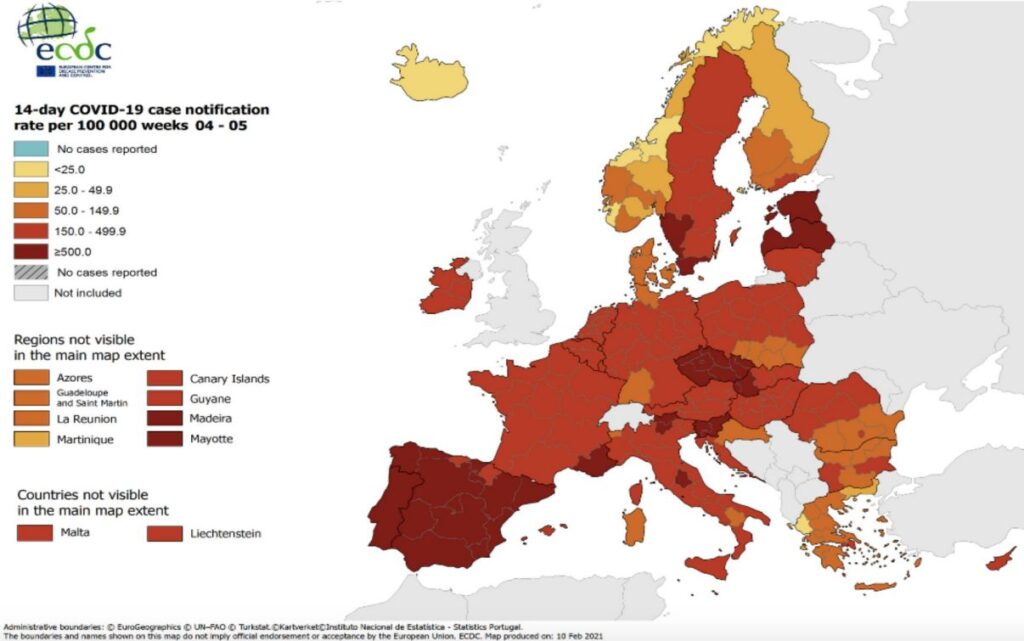 La cartina del contagio europeo non fa tante distinzioni e vede rosso quasi ovunque
