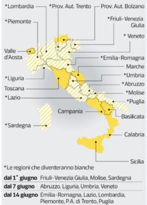 Covid, a metà giugno 12 regioni in bianco: il calendario