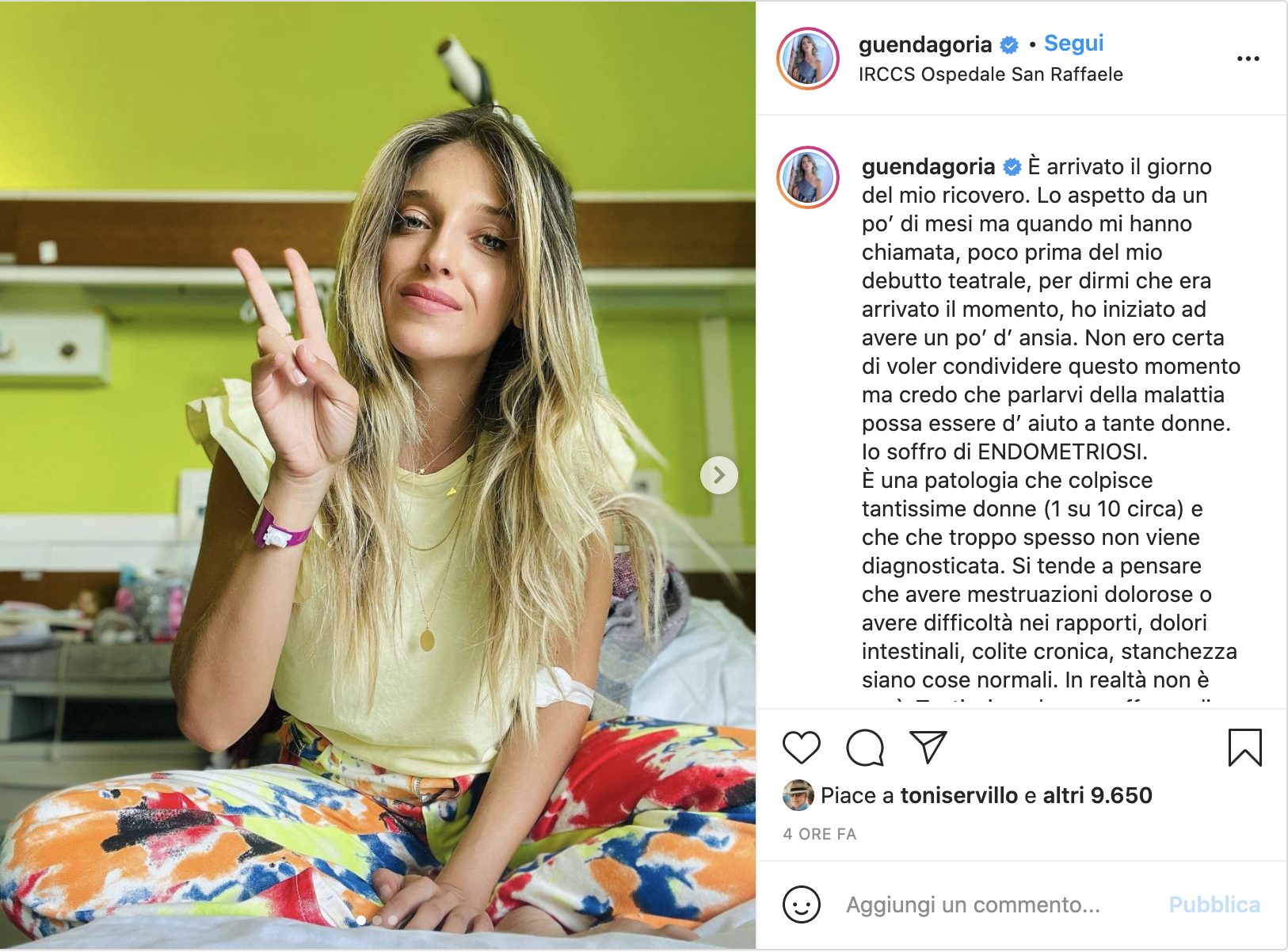Guenda Goria ricoverata: oggi sarà operata per endometriosi