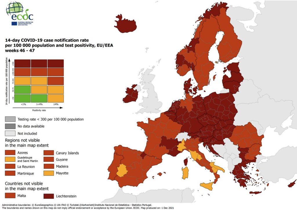 Nessuna zona verde, mezzo continente in rosso scuro