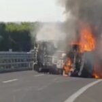 Camion si ribalta sulla Siracusa-Catania e si incendia