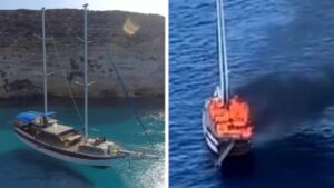 Caicco pieno di turisti prende fuoco a Lampedusa: paura e panico a bordo