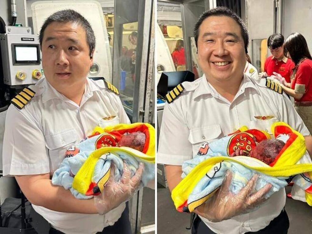 Donna incinta va in travaglio in aereo, pilota cede comandi, fa partorire