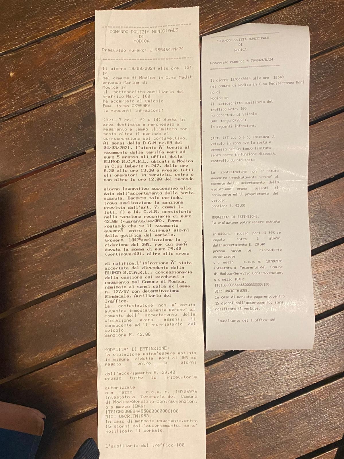 Doppia multa a un turista a Marina di Modica: disco orario e ticket sosta