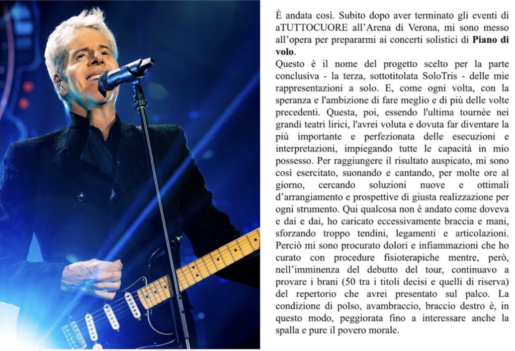 Claudio Baglioni costretto a spostare il tour per problemi di salute