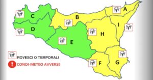 Allerta meteo gialla per piogge e venti forti in mezza Sicilia