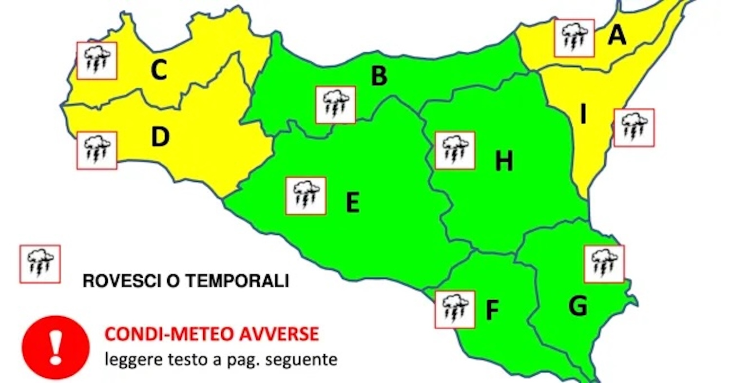 Meteo, allerta gialla in Sicilia
