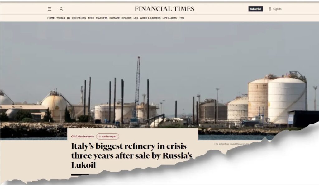 Financial Times svela i motivi della crisi della raffineria di Priolo