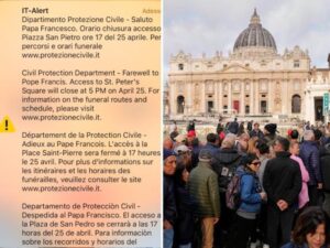 It-Alert sui telefonini di Roma, lo squillo (ansiogeno): «Piazza San Pietro chiusa dalle 17»