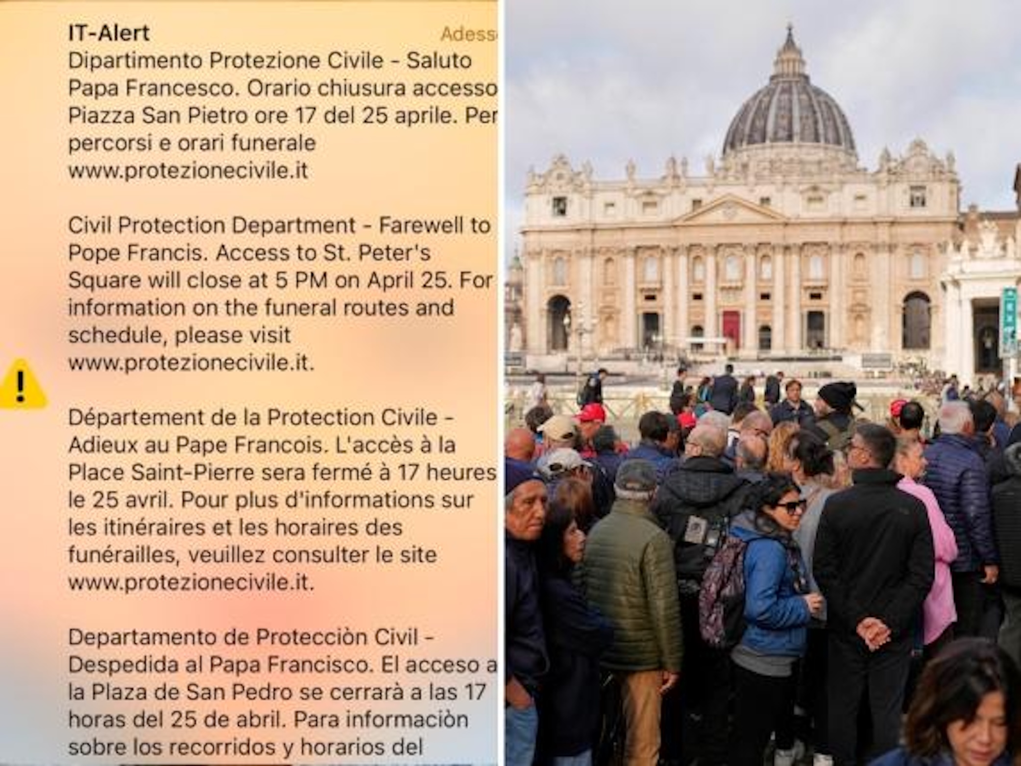 It-Alert sui telefonini di Roma, lo squillo (ansiogeno): «Piazza San Pietro chiusa dalle 17»