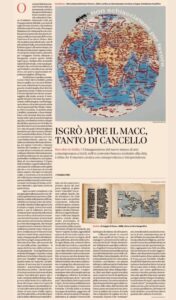 Il MACC di Scicli ed Emilio Isgrò, un'intera pagina sul Sole 24 ore per L'Opera delle formiche