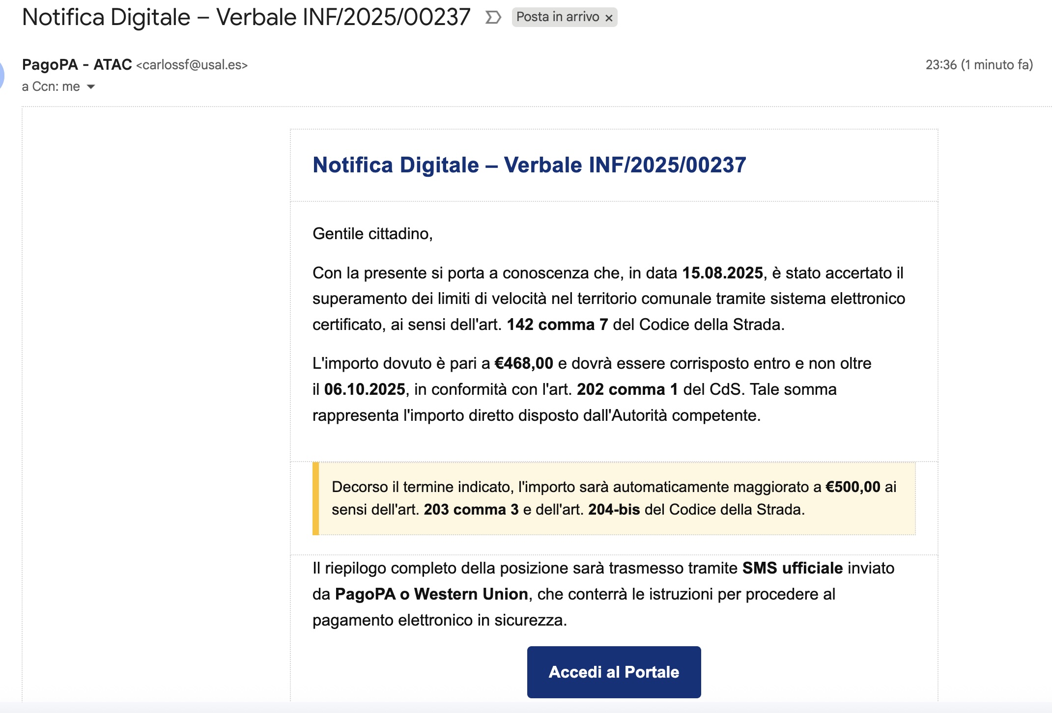 La truffa della multa recapitata via mail